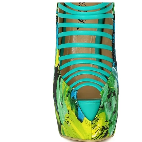 🟣 Wild Rose Women Leatherette Strappy Peep Toe Multi Color Platform Pump Size 9 - Picture 3 of 9